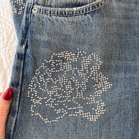 Zara Blue Straight Leg Embellished Jeans with Silver Studding - Picture 4 of 4